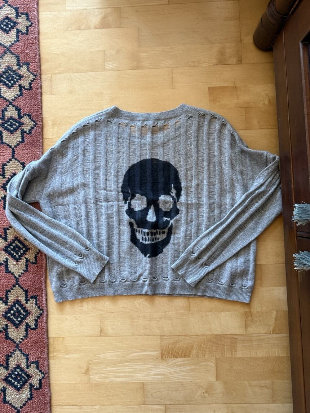 Skull Cashmere Grey Loose Knit Sweater Small